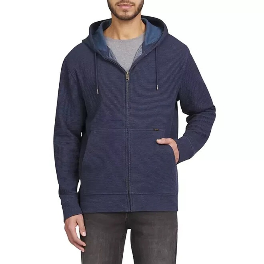 Lee Mens Full Zip Textured Hoodie Indigo Blue Small New